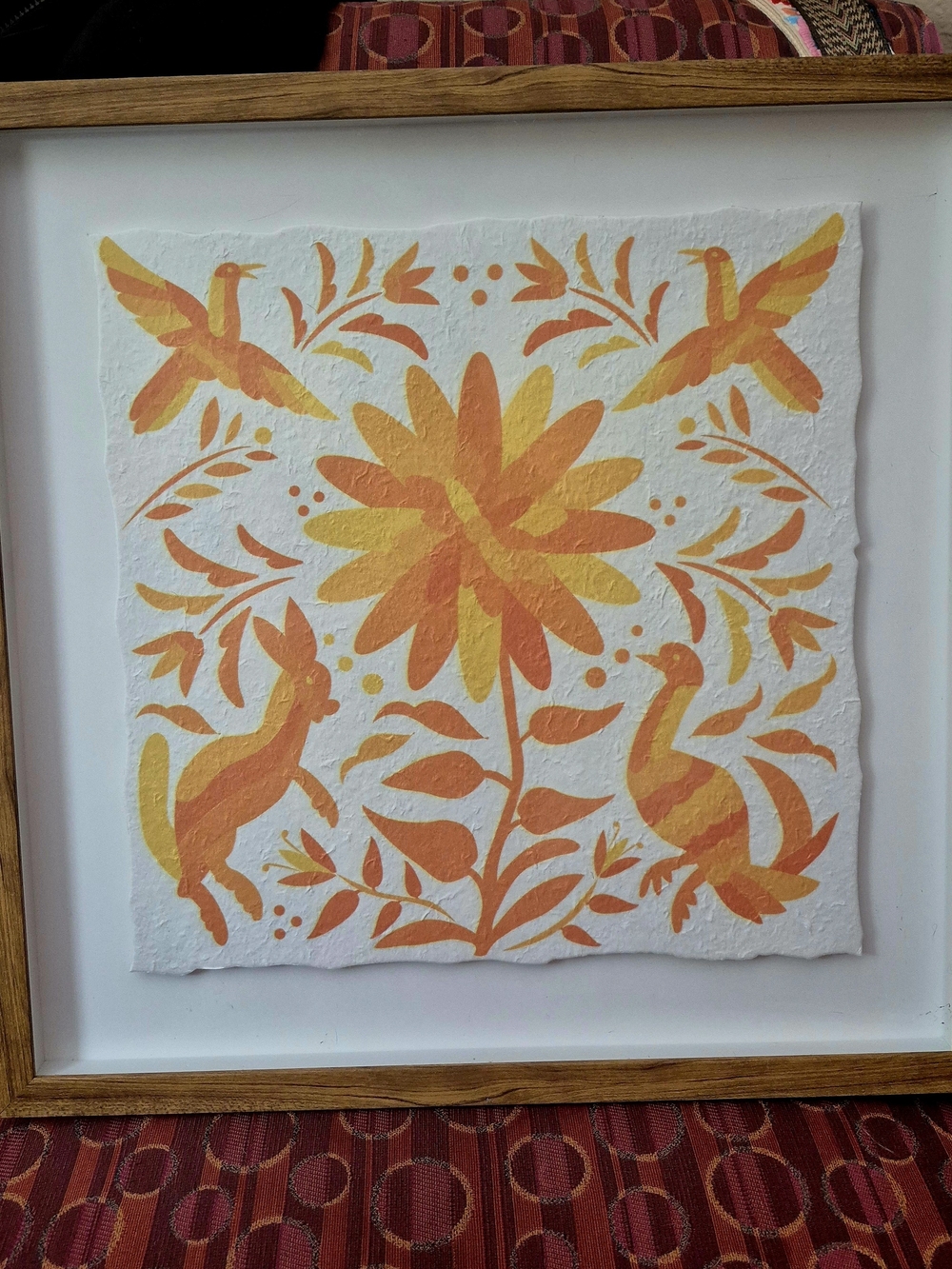 Cost Plus World Market Orange and Yellow Folk Floral Wall Art